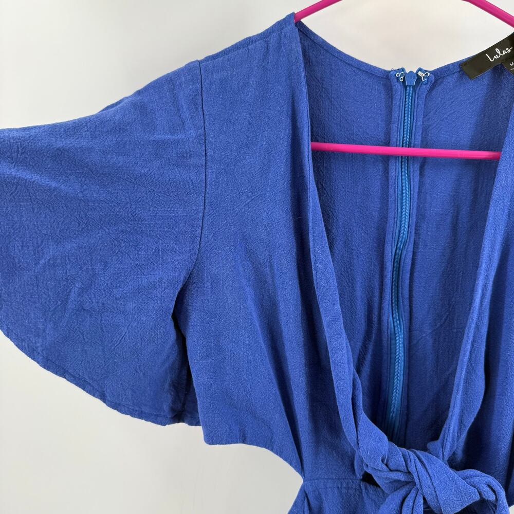 Lulus Dress Womens Medium Perfect Day for Love Linen Blend Cutout Tie-Front Mini - Picture 9 of 16